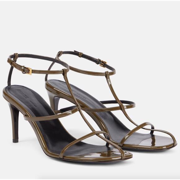 KHAITE | Cage 75 Sandals in Dark Olive Patent Leather w/ Box 41 / 11 - Picture 1 of 16